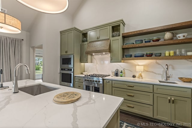 18576 N Jamestown Ave, Skiatook, OK 74070 - kitchen with a sink, appliances with stainless steel finishes, and green cabinets