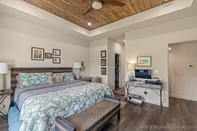18576 N Jamestown Ave, Skiatook, OK 74070 - bedroom featuring wooden ceiling, wood finished floors, baseboards, and a raised ceiling