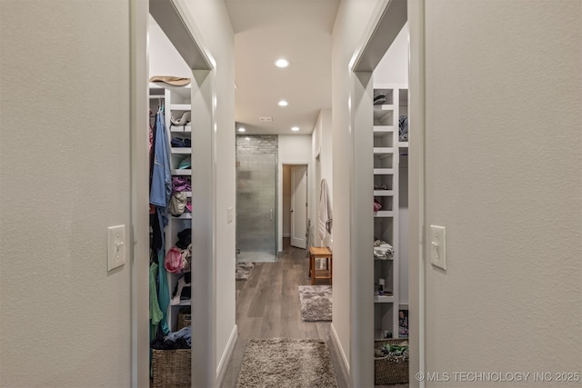 18576 N Jamestown Ave, Skiatook, OK 74070 - hallway featuring recessed lighting, a textured wall, and wood finished floors