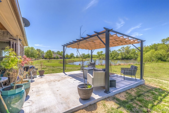 18576 N Jamestown Ave, Skiatook, OK 74070 - view of patio with a pergola, fence, and a water view