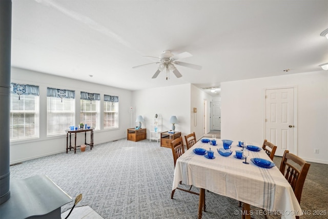 857 Bayshore Dr, Sand Springs, OK 74063 - dining space featuring carpet, a ceiling fan, and baseboards