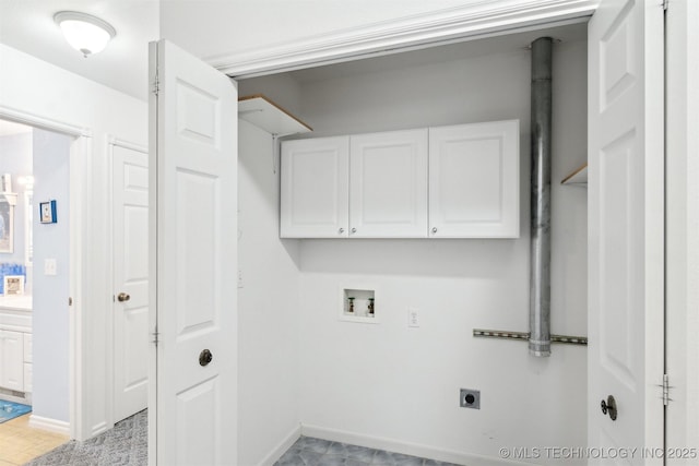 857 Bayshore Dr, Sand Springs, OK 74063 - washroom featuring cabinet space, hookup for an electric dryer, hookup for a washing machine, and baseboards
