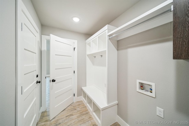 919 E 11th St, Claremore, OK 74017 - mudroom with light wood finished floors, baseboards, and recessed lighting