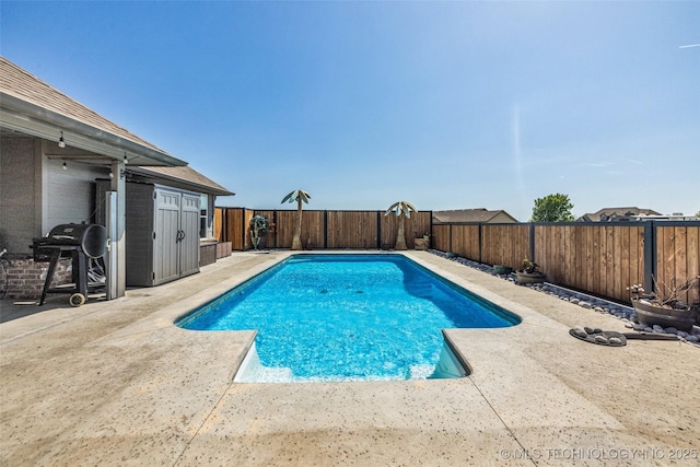 view of pool with a fenced backyard, a patio, and a fenced in pool