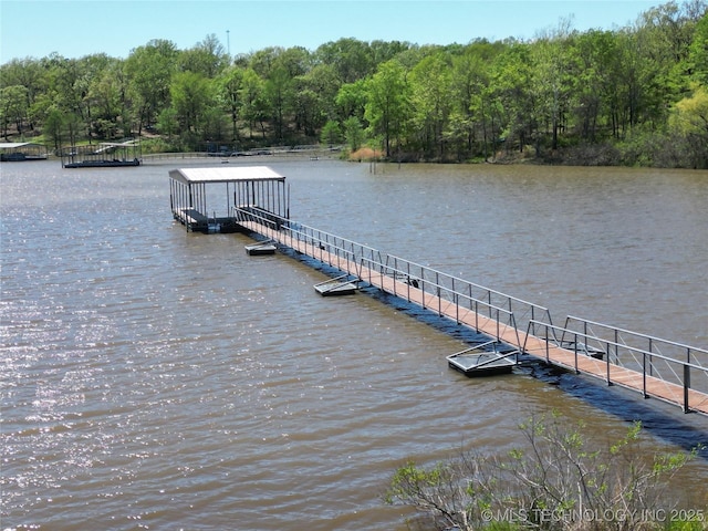 view of dock with a water view