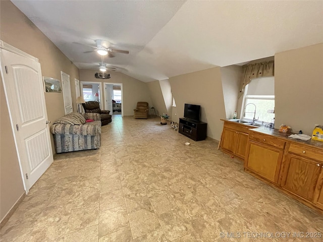 116500 S 4249th Rd, Eufaula, OK 74432 - living area with ceiling fan and vaulted ceiling
