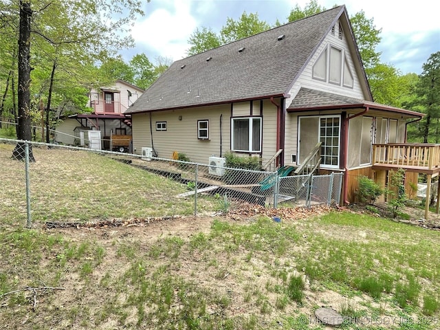 116500 S 4249th Rd, Eufaula, OK 74432 - rear view of property with a shingled roof and a sunroom