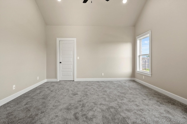 4231 W 4th St, Skiatook, OK 74070 - carpeted empty room featuring vaulted ceiling, a ceiling fan, and recessed lighting