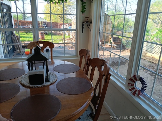 dining area featuring plenty of natural light and baseboards