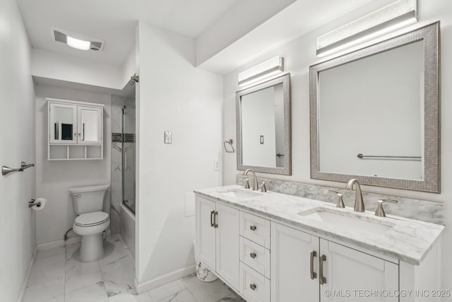 501 E Yuma Dr, Broken Arrow, OK 74011 - bathroom featuring marble finish floors, double vanity, and shower / bath combination with glass door