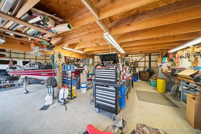 garage featuring a workshop area
