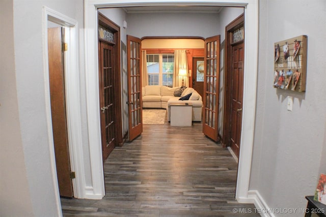 9996 N Millennium, Sulphur, OK 73086 - hall with baseboards, french doors, and dark wood-type flooring