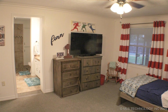 9996 N Millennium, Sulphur, OK 73086 - carpeted bedroom featuring ornamental molding and ceiling fan