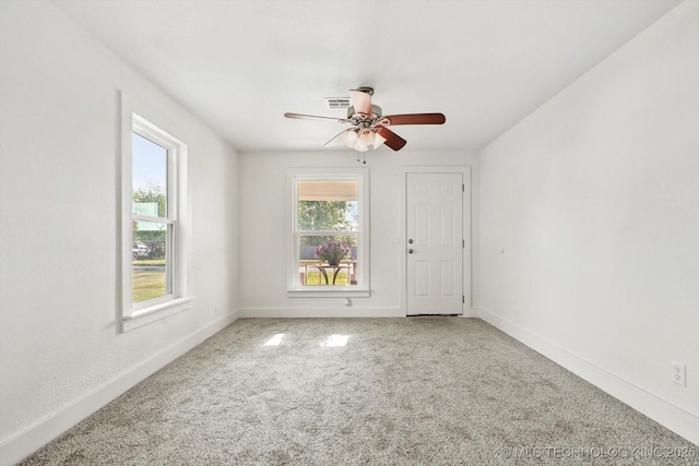 722 S Hughes Ave, Morris, OK 74445 - empty room with baseboards, a ceiling fan, visible vents, and carpet