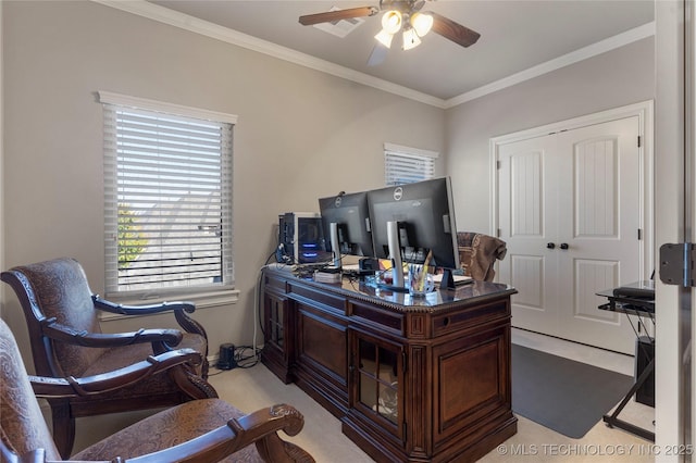 5905 W Charleston St, Broken Arrow, OK 74011 - home office featuring crown molding and ceiling fan
