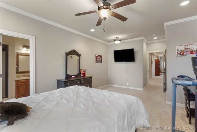 5905 W Charleston St, Broken Arrow, OK 74011 - bedroom featuring light carpet, baseboards, recessed lighting, and ornamental molding