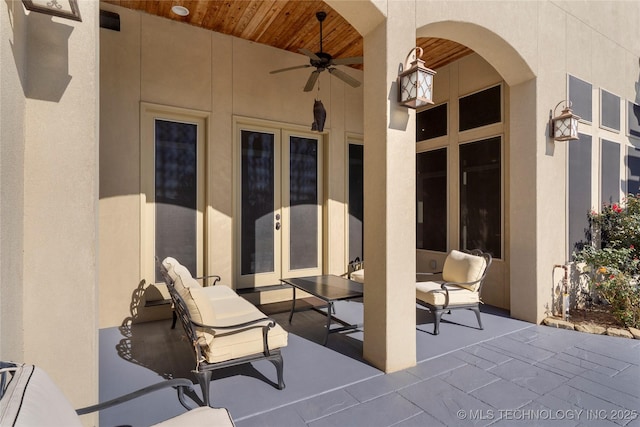 5905 W Charleston St, Broken Arrow, OK 74011 - view of patio featuring a ceiling fan, french doors, and an outdoor living space