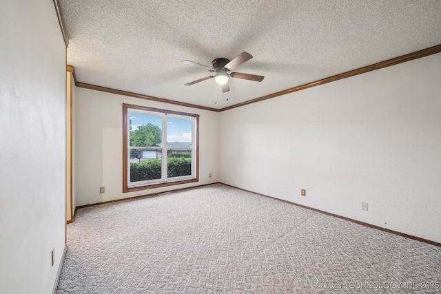3316 S Ash Pl, Broken Arrow, OK 74012 - spare room featuring carpet floors, ceiling fan, ornamental molding, and baseboards