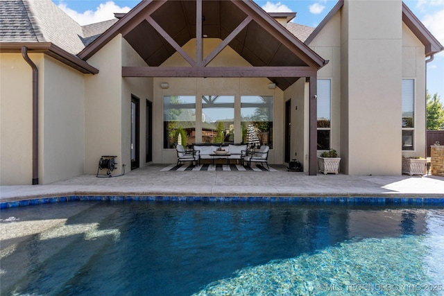 4416 S Orange Ave, Broken Arrow, OK 74011 - rear view of property with stucco siding, an outdoor pool, and a patio