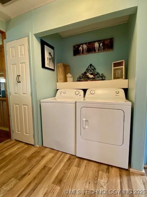 laundry room featuring laundry area, light wood-style flooring, and independent washer and dryer