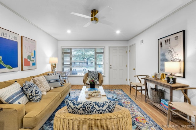 3644 S Louisville Ave, Tulsa, OK 74135 - living area with light wood finished floors, ceiling fan, and recessed lighting