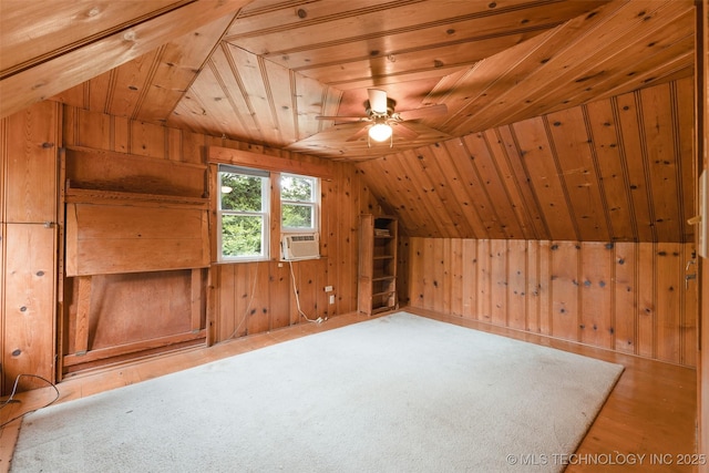 1201 E 18th, Ada, OK 74820 - bonus room featuring wood walls, a ceiling fan, wooden ceiling, wood finished floors, and vaulted ceiling
