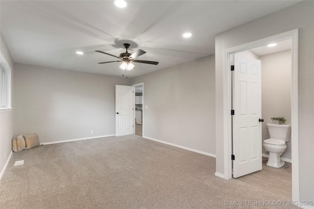 8219 S 67th W Ave, Tulsa, OK 74066 - unfurnished bedroom featuring a ceiling fan, ensuite bath, carpet floors, baseboards, and recessed lighting