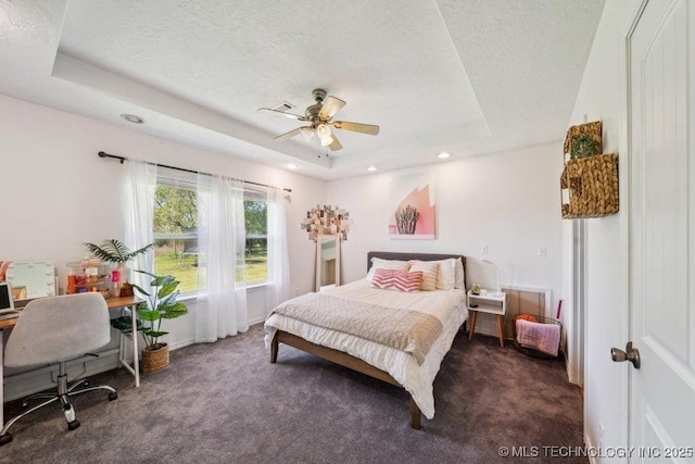 35041 Cohea Ln, Ketchum, OK 74331 - bedroom with recessed lighting, carpet, a textured ceiling, and a raised ceiling