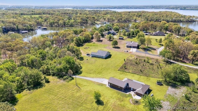 35041 Cohea Ln, Ketchum, OK 74331 - birds eye view of property with a water view and a wooded view