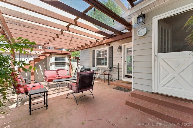view of patio / terrace with a pergola and entry steps