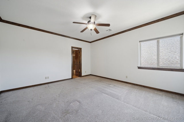 10626 S Joplin Ave, Tulsa, OK 74137 - spare room featuring a ceiling fan, crown molding, light carpet, and baseboards