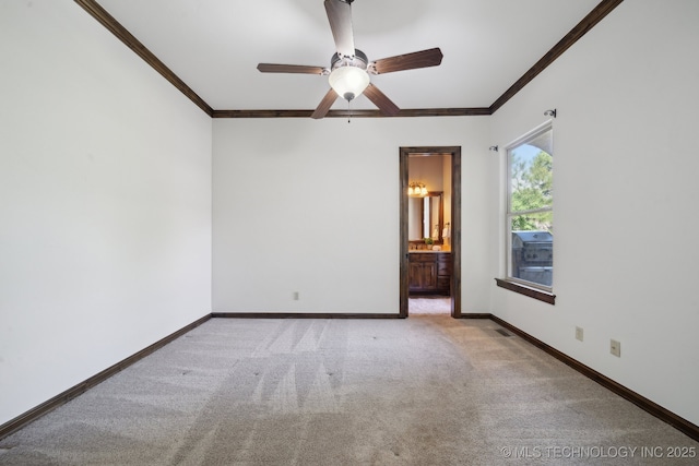 10626 S Joplin Ave, Tulsa, OK 74137 - unfurnished room with carpet floors, ornamental molding, a ceiling fan, and baseboards