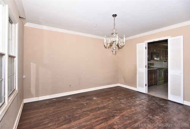 6903 E 63rd St, Tulsa, OK 74133 - empty room with a chandelier, wood finished floors, ornamental molding, and baseboards