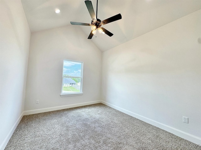 574 Woodlands Dr, Tahlequah, OK 74464 - carpeted empty room featuring ceiling fan, baseboards, vaulted ceiling, and recessed lighting