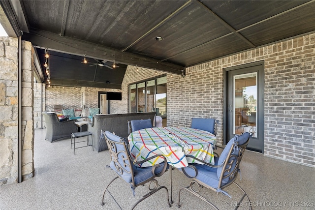 19340 E Canyon Ridge Rd, Owasso, OK 74055 - view of patio featuring an outdoor hangout area, outdoor dining area, and ceiling fan