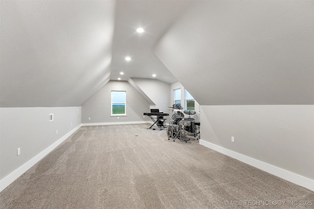 9153 S 4270th Rd, Chelsea, OK 74016 - interior space featuring recessed lighting, carpet flooring, vaulted ceiling, and baseboards