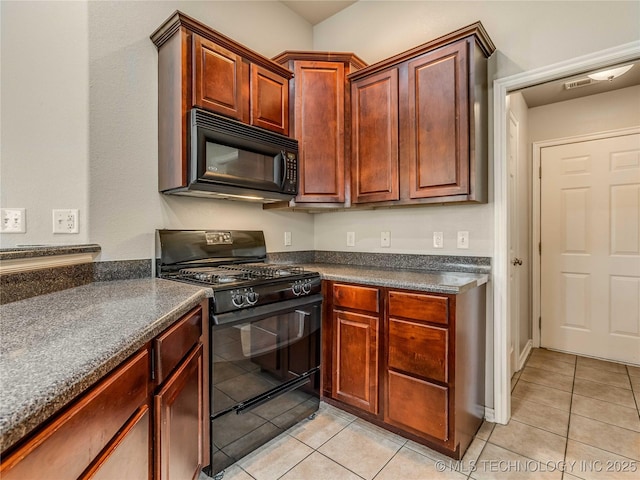 12520 S Birch Ave, Jenks, OK 74037 - kitchen featuring black appliances, light tile patterned floors, and dark countertops