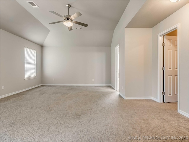 12520 S Birch Ave, Jenks, OK 74037 - unfurnished room with light carpet, a ceiling fan, and vaulted ceiling