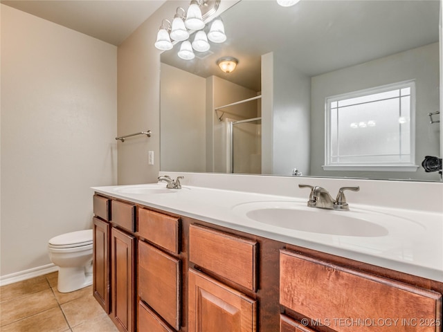 12520 S Birch Ave, Jenks, OK 74037 - bathroom with double vanity, a shower with shower door, and tile patterned floors
