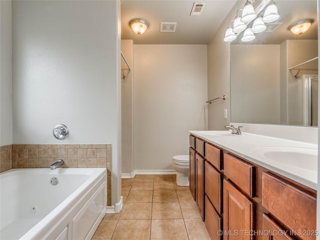 12520 S Birch Ave, Jenks, OK 74037 - bathroom featuring double vanity, a whirlpool tub, tile patterned flooring, and a shower
