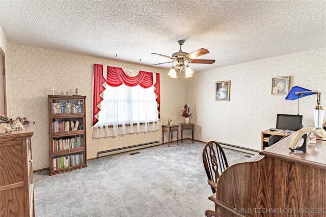 2445 E 156th St N, Skiatook, OK 74070 - office space with a baseboard radiator, carpet floors, and ceiling fan