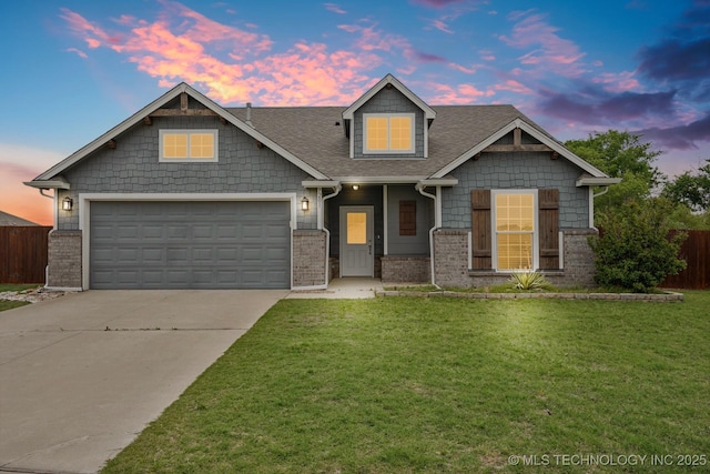 7201 S Joshua Ave, Broken Arrow, OK 74011 - craftsman inspired home featuring brick siding, fence, a garage, driveway, and a front yard