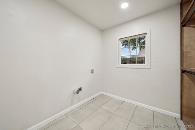 1136 S Evanston Ave, Tulsa, OK 74104 - laundry room featuring hookup for a washing machine, baseboards, light tile patterned floors, recessed lighting, and electric dryer hookup