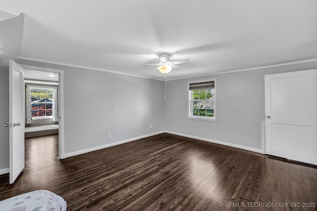 3334 S Wheeling Ave, Tulsa, OK 74105 - interior space featuring dark wood finished floors, baseboards, ornamental molding, and a ceiling fan