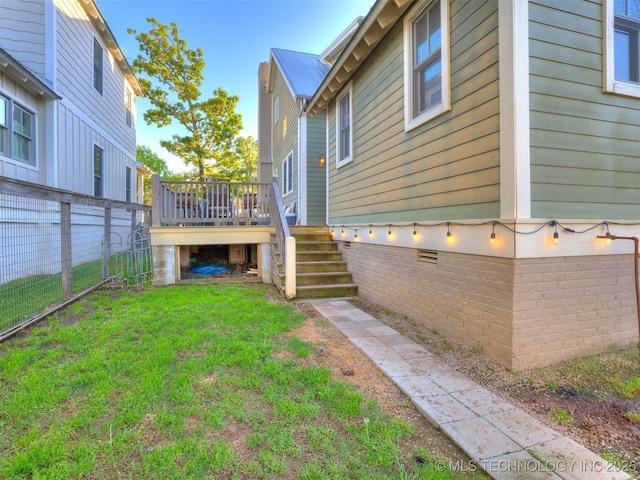 55 Boardwalk, Carlton Landing, OK 74432 - view of yard with a wooden deck and stairway