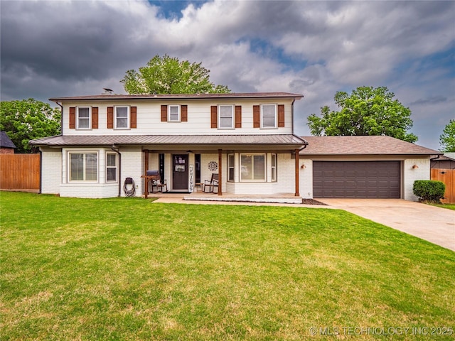 509 Dove Dr, Mcalester, OK 74501 - view of front of property featuring brick siding, a garage, fence, and covered porch