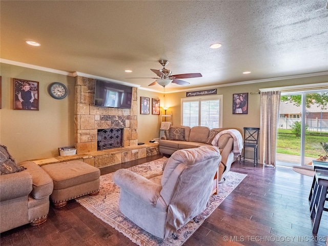 509 Dove Dr, Mcalester, OK 74501 - living area with ornamental molding, a fireplace, and a wealth of natural light