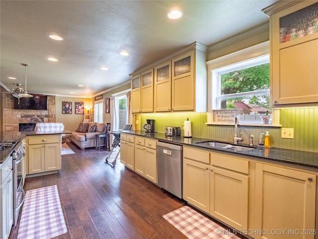 509 Dove Dr, Mcalester, OK 74501 - kitchen with a sink, appliances with stainless steel finishes, open floor plan, and a wealth of natural light