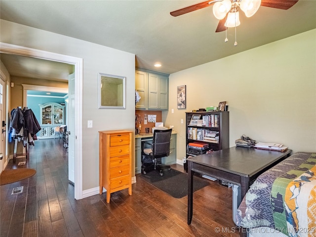509 Dove Dr, Mcalester, OK 74501 - office space with baseboards, a ceiling fan, dark wood-style flooring, and recessed lighting