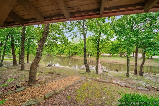 view of yard with a water view
